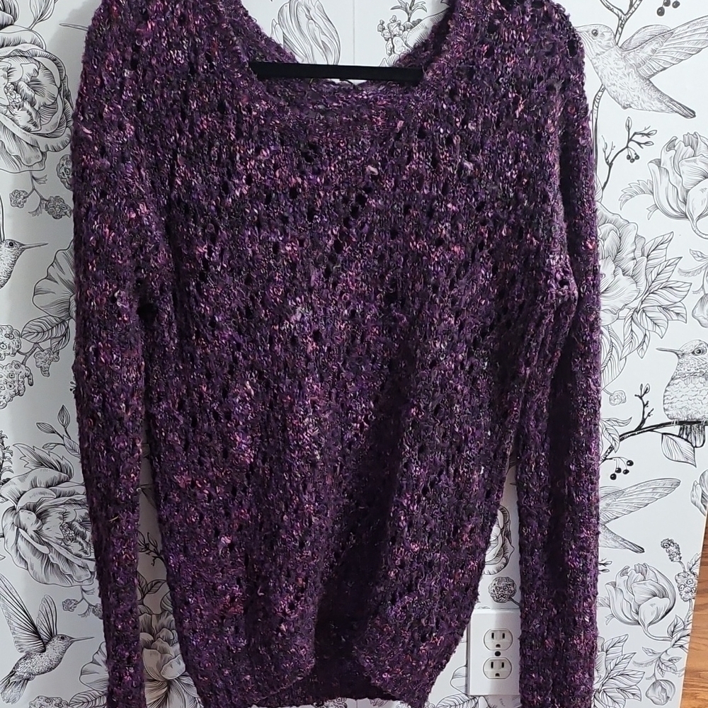 Purple Open Knit Women's Sweater - Picture 2 of 8